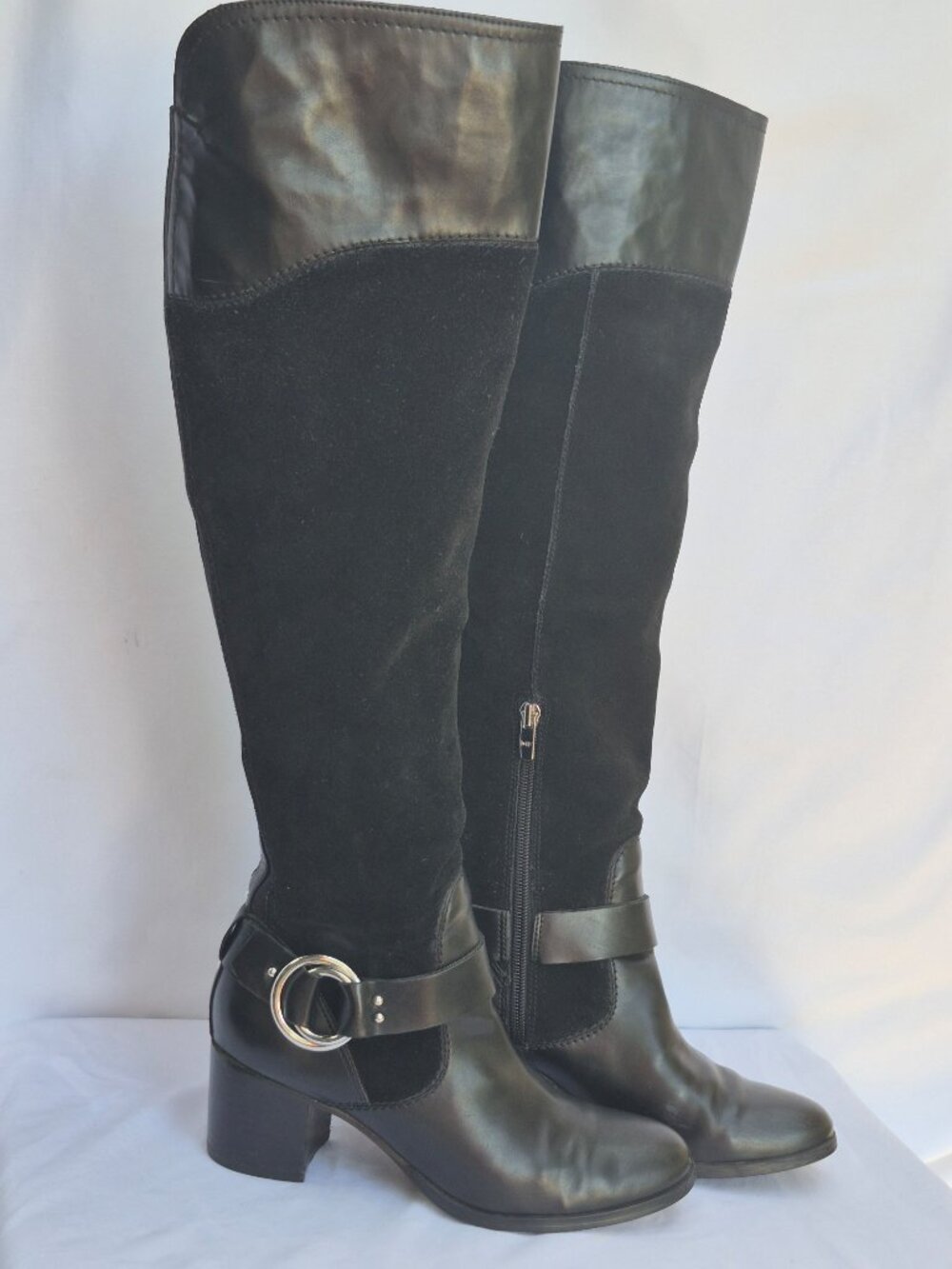 MARC FISHER Editer Knee High Riding Boots Black Leather Suede Size 6.5 M